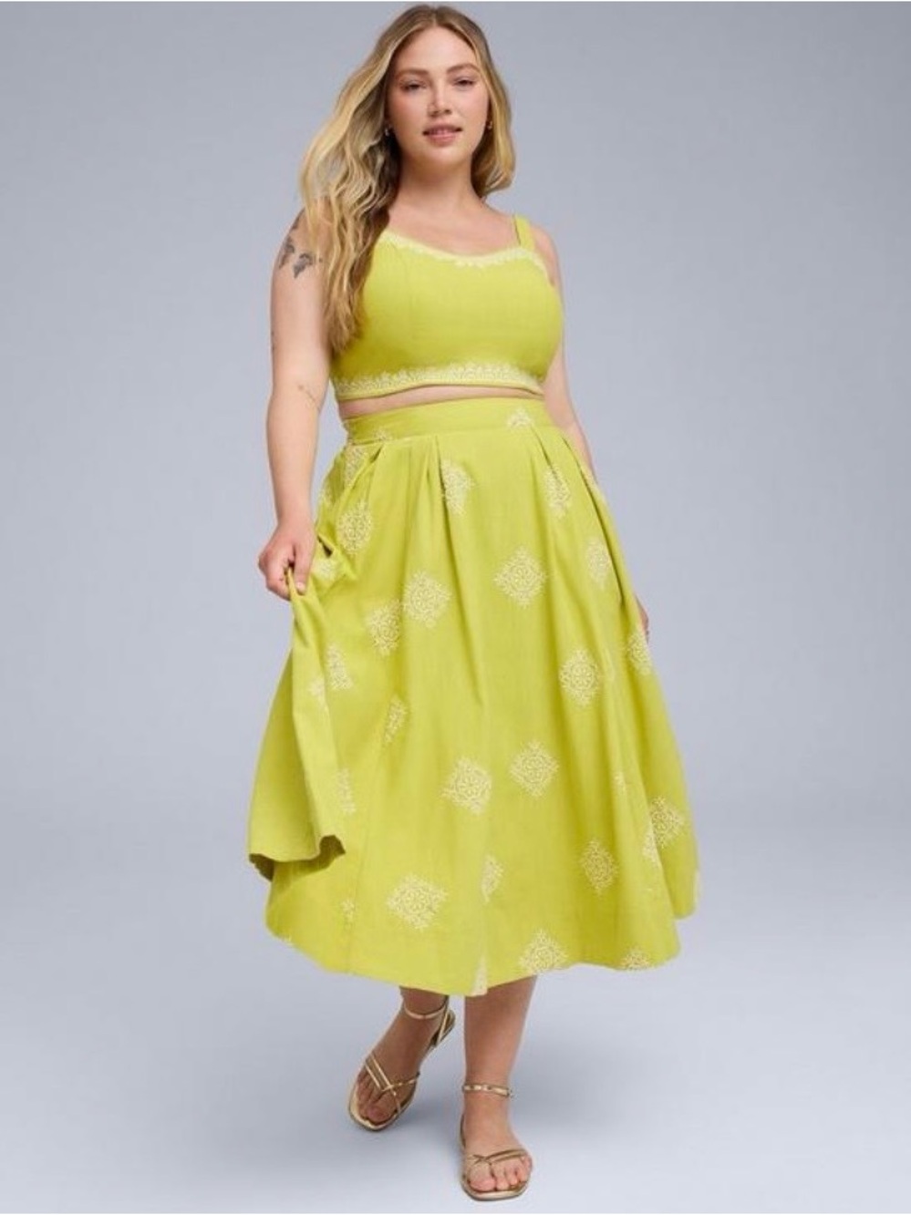 Torrid Belle Isle Green Embroidered Top and Skirt Set - Top 2X - Skirt 1X